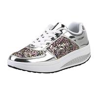 Sneaker da donna con glitter eleganti, scarpe da ginnastica da donna con zeppa, scarpe da ginnastica con paillettes alla moda, con lacci rialzati, morbide, comode da camminare, impermeabili, per il