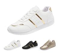 Sneaker da donna con glitter in pelle, scarpe da ginnastica leggere, antiscivolo, comode da camminare, suola morbida, con lacci, piedi larghi, traspiranti, per il tempo libero, bianco, 36 EU