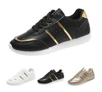 Sneaker da donna con glitter in pelle, scarpe da ginnastica leggere, antiscivolo, comode da camminare, suola morbida, con lacci, piedi larghi, traspiranti, per il tempo libero, Nero , 41 EU