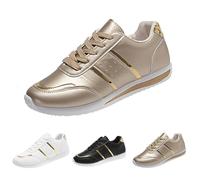 Sneaker da donna con glitter in pelle, scarpe da ginnastica leggere, antiscivolo, comode da camminare, suola morbida, con lacci, piedi larghi, traspiranti, per il tempo libero, gold, 42 EU