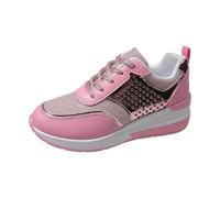 Sneaker da donna con paillette, per attività all'aria aperta, con tacchi alti, scarpe da passeggio, scarpe da ginnastica con lacci, con zeppa, piattaforma, scarpe da ginnastica casual, comode, Z1 rosa