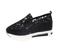 Sneaker da donna con paillette, zeppa, traspiranti, da sposa, in pizzo, scarpe da corsa, estive, per attività all'aria aperta, scarpe da passeggio, Nero , 39 EU