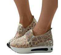 Sneaker da donna con paillette, zeppa, traspiranti, in pizzo, scarpe da corsa estive, per attività all'aria aperta, con glitter, T oro., 42 EU