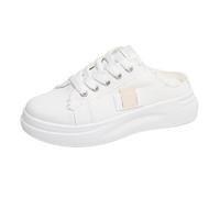 Sneaker da donna con plantare, ciabatte chiuse, slip-on in tela, bianco, 36 EU