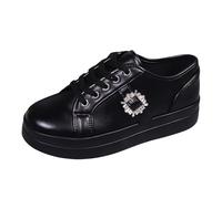 Sneaker da donna in pelle, con lacci, leggere, comode, da ginnastica, per il tempo libero, per camminate, per attività all'aria aperta, Nero , 38 EU