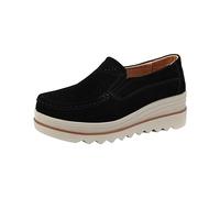 Sneaker da donna in pelle scamosciata, colore nero, espadrillas, con plateau, per il tempo libero, antiscivolo, cucite a mano, scarpe estive, traspiranti, suola spessa