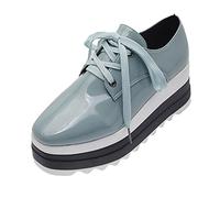 Sneaker da donna in pelle verniciata, con tacco nascosto, scarpe per il tempo libero, suola morbida, scarpe da passeggio, scarpe in pelle, impermeabili, con lacci, eleganti e classiche, Blu, 38 EU