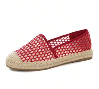 Sneaker da donna in tela e rete con suole in iuta intrecciata e design slip-on Questa espadrillas slip-on da donna presenta un design in mesh traspirante e una classica suola in paglia intrecciata, ch