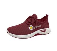 Sneaker da donna leggere, comode, ergonomiche, scarpe da corsa, antiscivolo, ortopediche, assorbenti, traspiranti, tinta unita, piatte, Colore: rosso, 37 EU