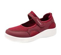 Sneaker da donna per il tempo libero, traspiranti, slip-on basse, comode scarpe da trekking in rete, con punta rotonda, per l'uso quotidiano, incontri viaggi, Colore: rosso, 36 EU