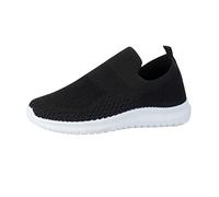 Sneaker da donna piatta, tinta unita, comode, per il tempo libero, traspiranti, in rete, con suola spessa, antiscivolo, senza lacci, scarpe da ginnastica, taglia 37-42, Nero , 38 EU