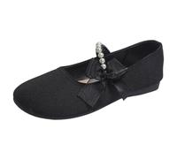 Sneaker da donna retrò Mary Jane con perle e fiocco, mocassini piatti morbidi ed eleganti, versatili ed eleganti, si adattano bene a gonne, scarpe estive leggere da donna, Nero , 38.5 EU