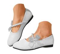 Sneaker da donna retrò Mary Jane con perle e fiocco, mocassini piatti morbidi ed eleganti, versatili ed eleganti, si adattano bene a gonne, scarpe estive leggere da donna, bianco, 40 EU