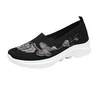 Sneaker da donna Slip-On con ricamo floreale, traspiranti e comode, scarpe per il tempo libero, scarpe da corsa, scarpe da ginnastica, slipper, scarpe comode alla moda per tutti i giorni, passeggiate