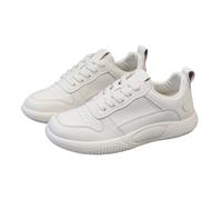 Sneaker da donna sportive, in pelle, bianche, eleganti | Scarpe da corsa con suola piatta e morbida, con fiocco, delicate sulla pelle, per il tempo libero, scarpe da lavoro