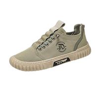 Sneaker da uomo con suola in gomma, in tela intrecciata, comode scarpe in tessuto, ariose, per il tempo libero, con lacci, leggere, comode, scarpe casual alla moda, verde militare, 40 EU