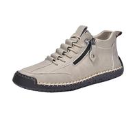Sneaker da uomo in pelle PU, scarpe da ginnastica con chiusura lampo, casual, comode, per attività all'aperto, fitness, jogging, con elastico regolabile, beige., 46