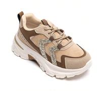 Sneaker donna con suola chunky e dettagli glitterati, multicolore o in denim Lo stile è moderno, le sneakers sono femminili e le texture sono uniche.I colori sono vari - beige e marrone, blu denim con