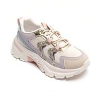 Sneaker donna con suola chunky e dettagli glitterati, multicolore o in denim Lo stile è moderno, le sneakers sono femminili e le texture sono uniche.I colori sono vari - beige e marrone, blu denim con