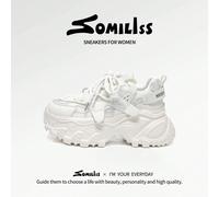 Sneaker donna con suola spessa e design alla moda, stringate sul davanti, scarpe sportive casual in rete confortevoli, versatili per uso quotidiano e pendolarismo, tacco alto 7cm, nuove scarpe da runn