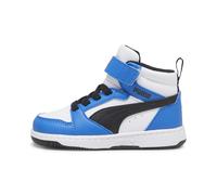 Sneaker PUMA Rebound V6 Mid per bimbi ai primi passi, Scarpe, Bianco/Nero/Racing Blu, 25 25