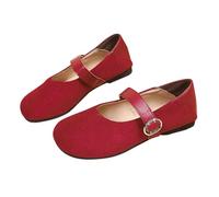 Sneaker retrò "Mary", edizione coreana, Primavera e con cinturino rotondo in pelle scamosciata, indossabili singolarmente scarpe da donna nere con tacco, Colore: rosso, 41 EU