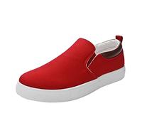 Sneaker slip-on da uomo, in tessuto, da uomo, estive, basse, casual, in tela, tinta unita, senza lacci, per attività all'aria aperta, per lo sport, Colore: rosso, 41 EU