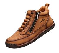 Sneakers alte da donna in pelle casual con cerniera laterale per un comodo uso quotidiano urbano, Marrone, 40 EU