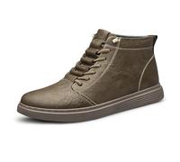 Sneakers alte da uomo in pelle goffrata con doppia fodera, stivaletti Chukka con lacci, da indossare in tutte le stagioni, nei colori nero, kaki e bianco.(Khaki,42 EU)