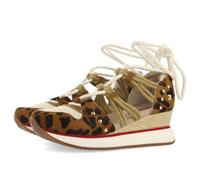 Sneakers Aperte Pelle Leopardo E Zeppa Rafia KEWASKUM, Leopardato, 41 EU