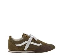 Sneakers Basse da Uomo in Camoscio Verde Oliva e Bianco