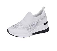 Sneakers da donna con plateau con strass - comode scarpe da ginnastica alla moda con zeppa - Slip on senza lacci, scarpe da corsa da donna eleganti per donne, bianco, 38 EU