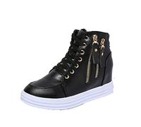 Sneakers da Donna Doppia Cerniera Stringate in Tinta Unita Scarpe robuste con Zeppa Nascosta Piattaforma Antiscivolo Scarpe Casual Alte