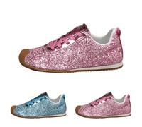 Sneakers da donna glitterate stringate alla moda sneakers leggere con paillettes metallizzate scarpe da tennis basse con paillettes casual mocassini piatti comodi scarpe da passeggio imbottite, rosa