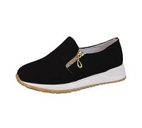 Sneakers da donna morbide con plateau per il tempo libero, con chiusura lampo, traspiranti, sportive, leggere, da jogging, da corsa, da strada, da allenamento, Nero , 39 EU