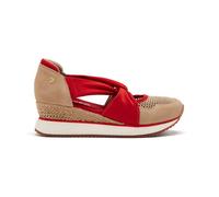 Sneakers Donna Aperte in Pelle e Tessuto Beige e Rosso Zeppa 5 cm GIOSEPPO