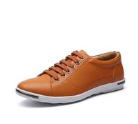 Sneakers eleganti da uomo in pelle con lacci, punta tonda e suola morbida, for un abbigliamento casual da lavoro quotidiano, nei colori bianco, giallo, rosso, blu e nero.(Yellow,42 EU)