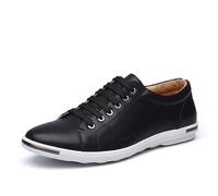 Sneakers eleganti da uomo in pelle con lacci, punta tonda e suola morbida, for un abbigliamento casual da lavoro quotidiano, nei colori bianco, giallo, rosso, blu e nero.(Schwarz,38 EU)