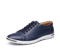 Sneakers eleganti da uomo in pelle con lacci, punta tonda e suola morbida, for un abbigliamento casual da lavoro quotidiano, nei colori bianco, giallo, rosso, blu e nero.(Blu,42 EU)