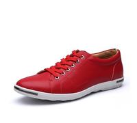Sneakers eleganti da uomo in pelle con lacci, punta tonda e suola morbida, for un abbigliamento casual da lavoro quotidiano, nei colori bianco, giallo, rosso, blu e nero.(Rot,39 EU)