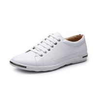 Sneakers eleganti da uomo in pelle con lacci, punta tonda e suola morbida, for un abbigliamento casual da lavoro quotidiano, nei colori bianco, giallo, rosso, blu e nero.(Wei,39 EU)