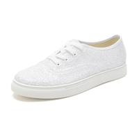 Sneakers Glitterate da Donna Scarpe da Tennis Scintillanti Scarpe Paillettes per Matrimonio Sneakers da Sposa,Bianca,40 EU