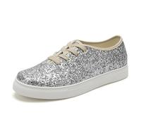 Sneakers Glitterate da Donna Scarpe da Tennis Scintillanti Scarpe Paillettes per Matrimonio Sneakers da Sposa,Argento,39 EU