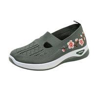 Sneakers Memory Foam Donna Scarpe Senza Lacci Donna Comode Ortopediche Sneakers Maglia Traspirante con Ricamo Floreale Scarpe Ammortizzata Eleganti Leggere Sneaker Antiscivolo Sneackers Verde 38