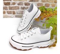 Sneakers nere in similpelle con plateau da 5,5 cm da donna, comode e antiscivolo, stile urbano, moderne e versatili, chiusura con lacci, ideali per essere indossate tutto il giorno, fodera interna spe