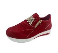 Sneakers ortopediche da donna, mocassini in pelle con cerniera laterale, comode scarpe da ginnastica con zeppa spessa, traspiranti, scarpe sportive versatili, Rosso, 38.5 EU
