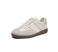 Sneakers Piatte in Pelle da Donna - Low Top con Punta Arrotondata e Allacciatura, Traspiranti, Leggere e comode per Camminare, Viaggiare e Indossare nel Tempo Libero