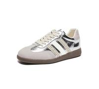 Sneakers Piatte in Pelle da Donna - Low Top con Punta Arrotondata e Allacciatura, Traspiranti, Leggere e comode per Camminare, Viaggiare e Indossare nel Tempo Libero