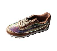 Sneakers & Scarpe Sportive Donna Moda in Pelle Metallica Lucida Basket Donna Piatta con Paillettes Scarpe Comfort Running Ete Leggere Scarpa da Passeggiata Confortevole Sneakers Casual, 01 Oro, 39 EU