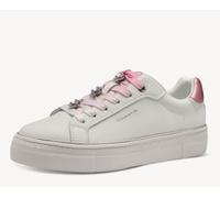 Sneakers Tamaris 1-23751-44 pelle bianca e rosa con strass, zeppa 3,5 cm